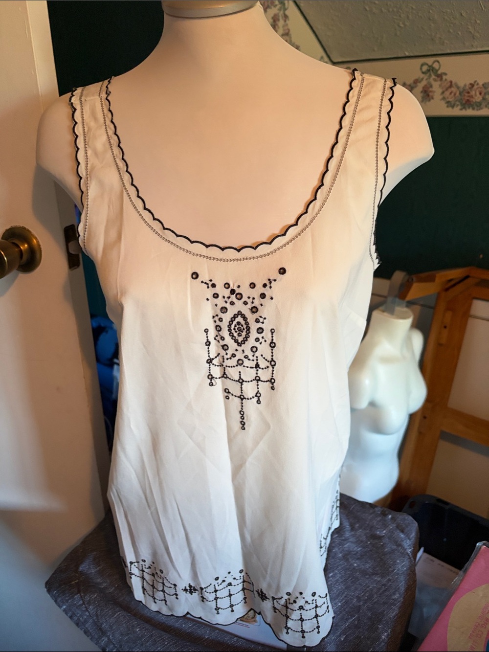 Temperance White Beaded Scoop Neck Tank Top